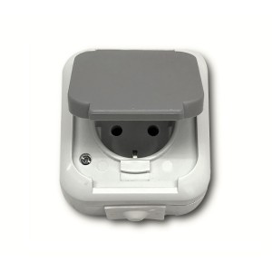 9201000006 КОНТАКТ ДВУПОЛЮСЕН СИВ IP44 СЪС ЗАЩИТНА КАПАЧКА