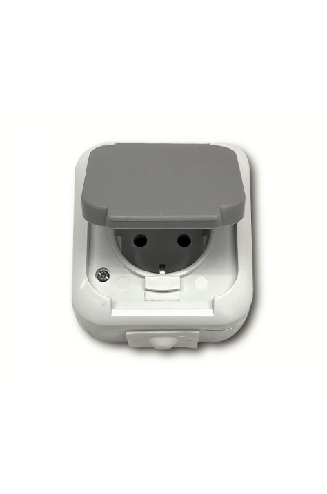 9201000006 КОНТАКТ ДВУПОЛЮСЕН СИВ IP44 СЪС ЗАЩИТНА КАПАЧКА