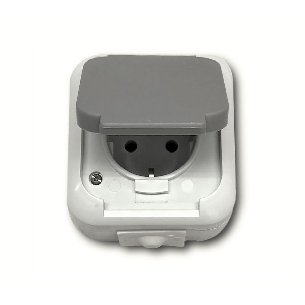 9201000006 КОНТАКТ ДВУПОЛЮСЕН СИВ IP44 СЪС ЗАЩИТНА КАПАЧКА