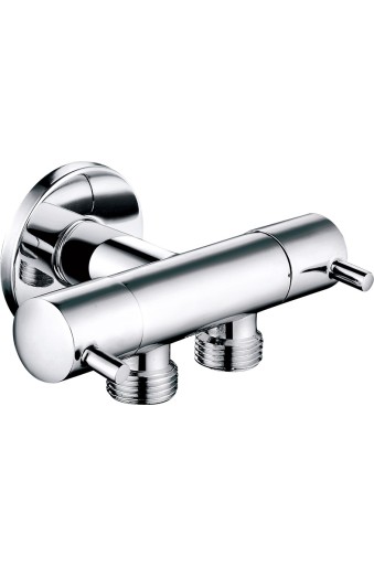 ДВУПЪТЕН ЪГЛОВ КРАН С КЕРАМИЧНИ ГЛАВИ И РОЗЕТКА 1/2"х1/2"х1/2" ELS-1051