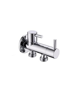 ДВУПЪТЕН ЪГЛОВ КРАН С КЕРАМИЧНИ ГЛАВИ И РОЗЕТКА 1/2"х1/2"х1/2" ELS-1052